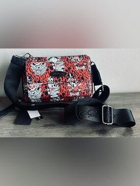 Ed Hardy Red and Black Skull Print Messenger Bag